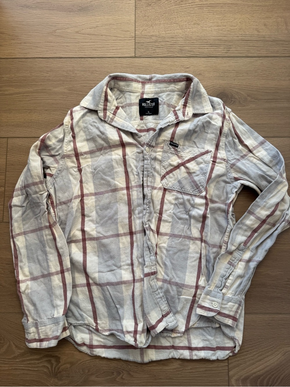 Hollister Cream and Mauve Plaid Button-Down Shirt